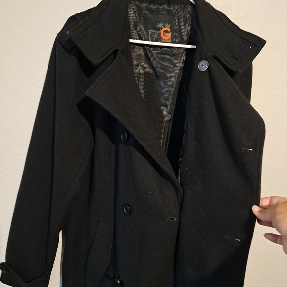 Guess XLarge button down long sleeve pea coat. Black - Picture 15 of 15